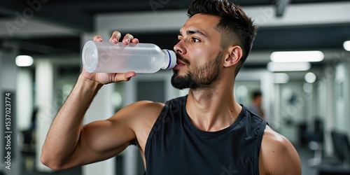 Man drinking water at gym