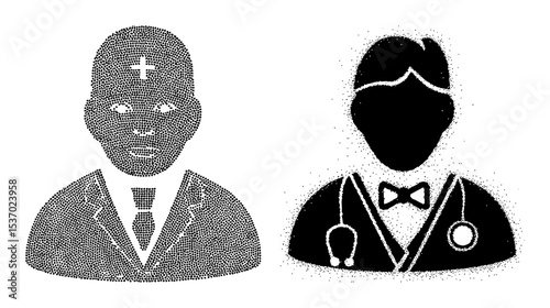 Vector Medical Professionals : Doctor and Nurse Portraits in Dot Style