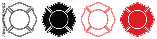 firefighter emblem icon set. Firefighter Emblem St Florian Maltese Cross.Fire department maltese cross symbol icon design. Vector Firefighter Badge.