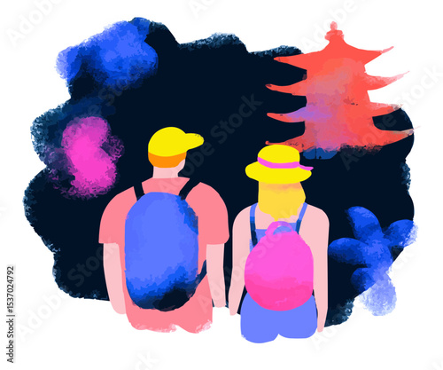 Set of web icons on the topic: Traveling the world in line style. Travel icons for web and mobile apps. Machine learning, websites, online schools, AI digital technology, algorithm, smart robot, cloud