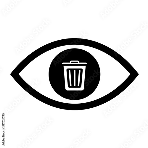 Eye icon trash bin symbol waste surveillance deletion monitoring minimalist black design