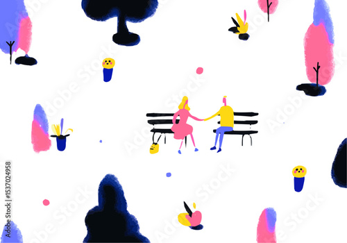 Set of web icons on the topic: Walking together, park, line style. Walking together icons, a park for web and mobile applications. Machine learning, websites, online schools, AI digital technology