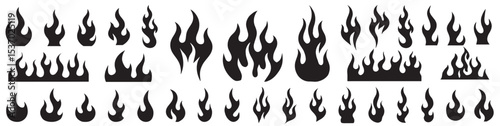 Black Flame Silhouette Vector Collection – Classic Fire Icons in Retro Old School Tattoo, Neo-Tribal & Minimalist Styles