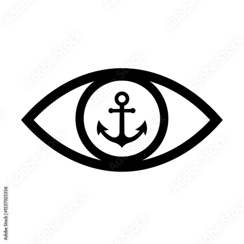Eye icon anchor symbol maritime surveillance stability monitoring minimalist black design