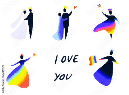 Set of web icons on the topic: Line-style wedding. Wedding icons for web and mobile apps. Machine learning, websites, online schools, AI digital technology, algorithm, smart robot, cloud computing net