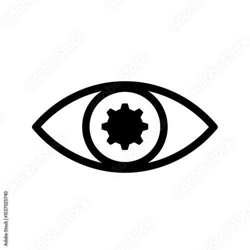 Minimalist black eye icon gear symbol center system monitoring operational surveillance