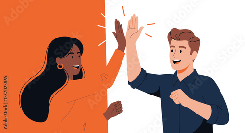 Celebrating Success High Five Illustration