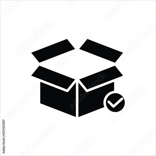 Package delivered confirmation icon. Package with checkmark, linear icon. Verified or successfully delivered parcel. Isolated on white background.