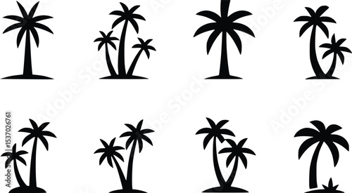 Palm Tree Black Icons Silhouette Vectors Different Style Tropical Island Graphics
