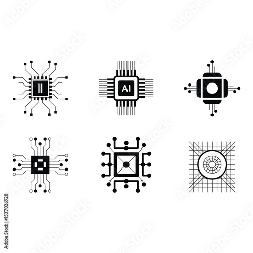 Six circuit board designs isolated on white background