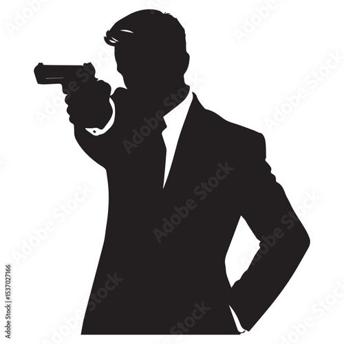Silhouette of a man in suit aiming a gun