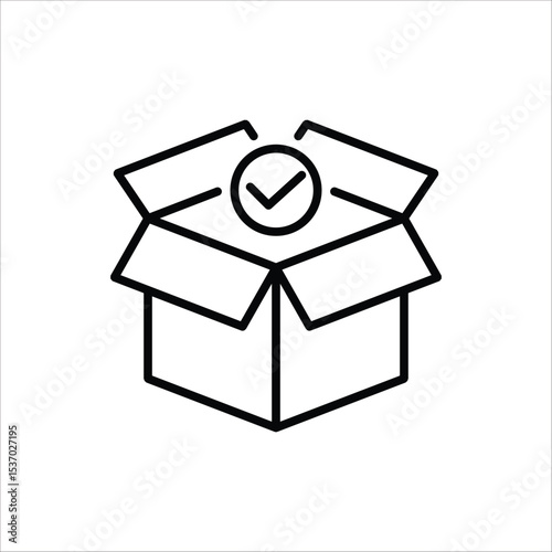 Package delivered confirmation icon. Package with checkmark icon. Verified or successfully delivered package. Vector illustration for web design.