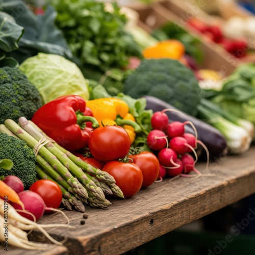 Freshly harvested garden produce on display at a market. Organic vegetables for healthy eating and wholesome diet concept for agriculture banner or food blog post.