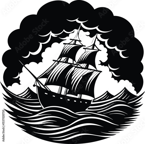 A sailboat ship silhouette on white background	