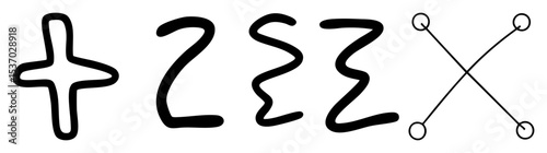 Vector Abstract vector shapes featuring a cross zigzags and intersecting lines.