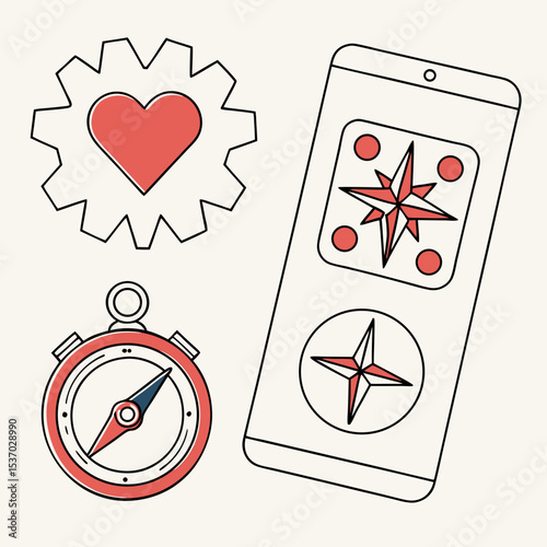 Passionate heart gear mobile compass navigation love journey