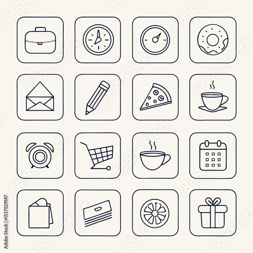 Collection of simple line icons for everyday items and activities