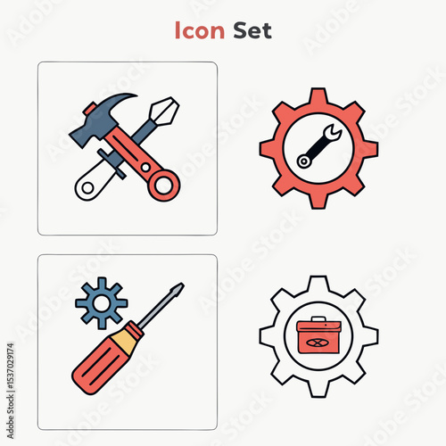 Tools gear icons set repair maintenance engineering mechanic