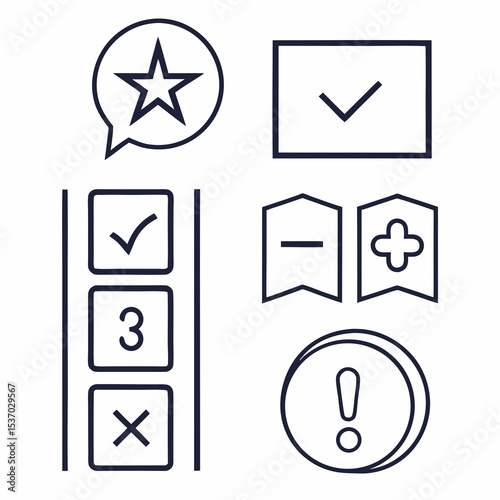 Simple ui icons checklist star checkmark plus minus warning