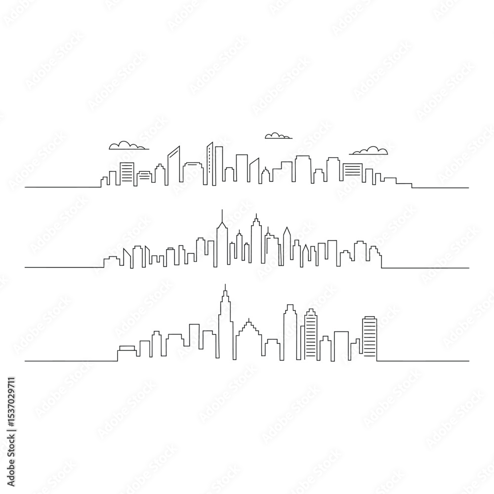 Obraz premium Three city skyline outlines isolated on white background