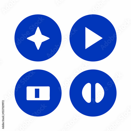 Simple blue circle media player buttons star play pause stop