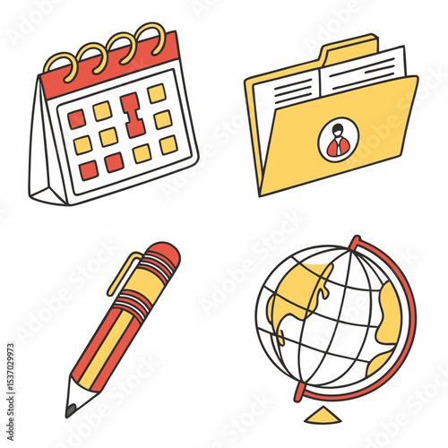 Desk calendar folder pen globe world map business education office supplies