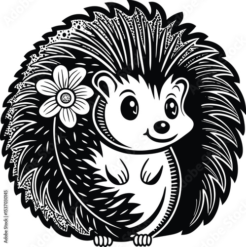 Charming Cartoon Hedgehog with a Flower