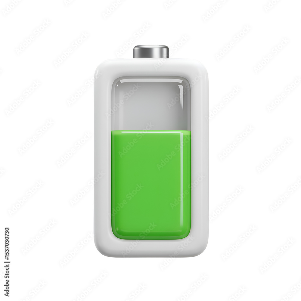 Green Battery Level Icon 3D Render Power Energy Indicator Green Battery Level Icon 3D Render Power Energy Indicator