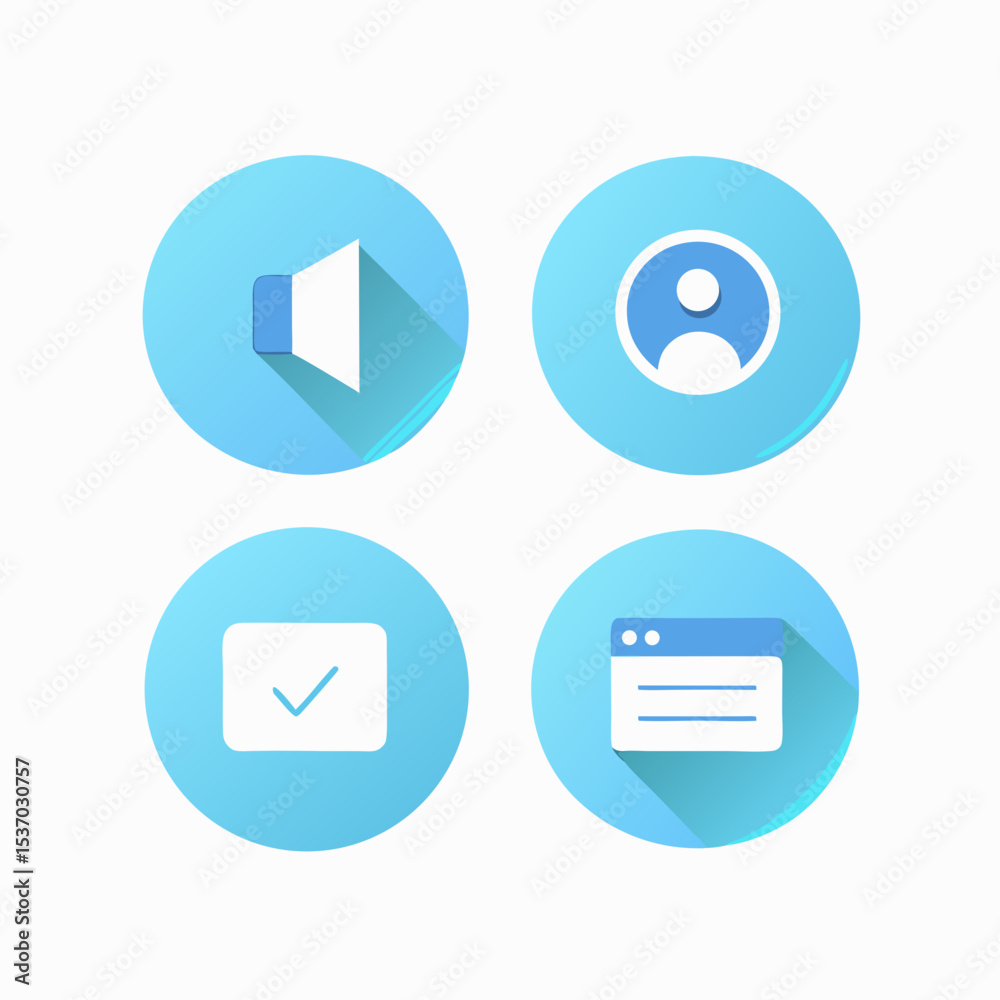 Blue circle icons set user interface design elements Blue circle icons set user interface design elements