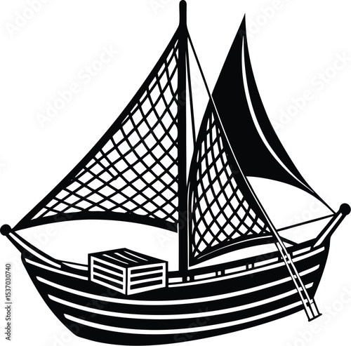 A sailboat ship silhouette on white background	