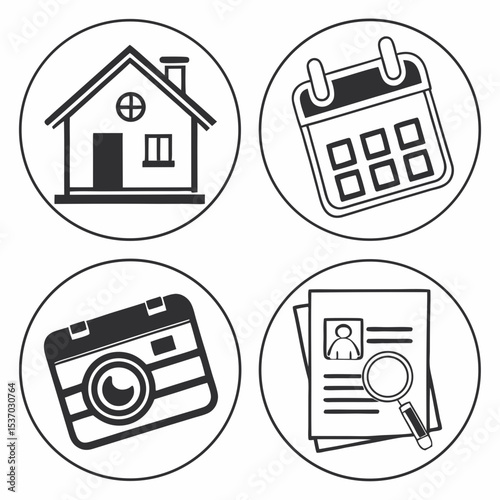 House calendar camera document icons design elements