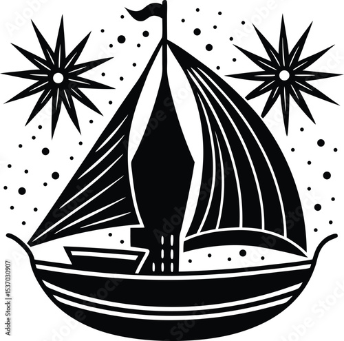 A sailboat ship silhouette on white background	