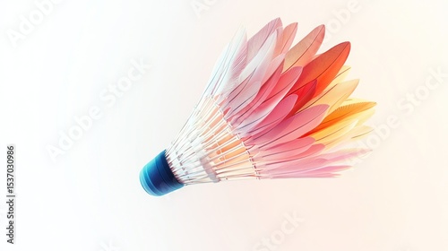 Colorful badminton shuttlecock against a soft white background, creating a vibrant abstract