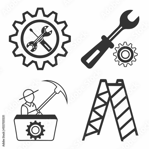 Industrial maintenance tools gear mechanic worker ladder repair service