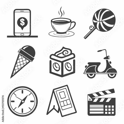 Nine simple black and white icons set design
