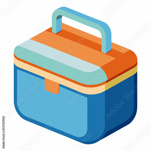 Colorful isometric illustration of a portable lunch box or cooler