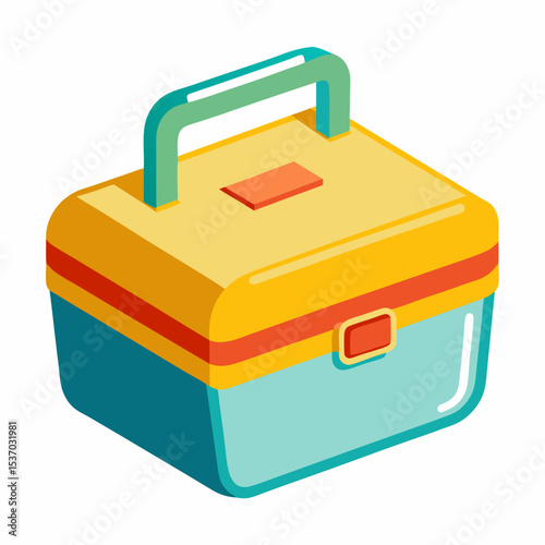Colorful isometric lunch box cartoon illustration