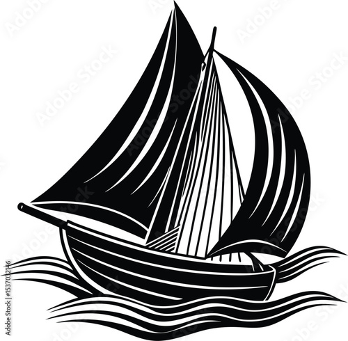 A sailboat ship silhouette on white background	