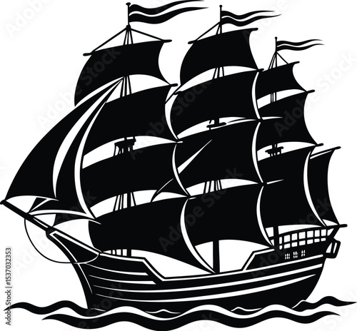 A sailboat ship silhouette on white background	