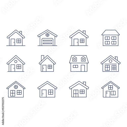 Various house icons isolated on white background in a line art style