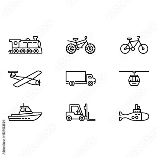 Various modes of transportation isolated on white background