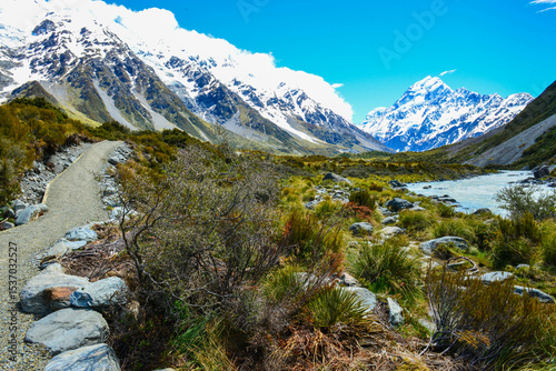 Beautiful view and glacier in Mount Cook National Park, South Island, New Zealand