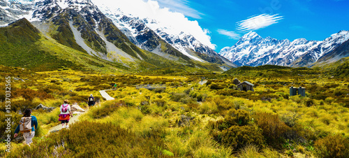Beautiful view and glacier in Mount Cook National Park, South Island, New Zealand