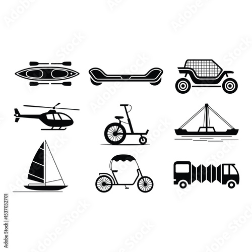 Various modes of transport isolated on white background