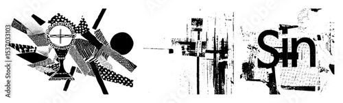 Vector Abstract figure and distressed typographic combine in a bold vector .