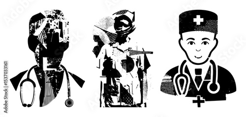 Vector Medical Professionals Vector Illustrations with Stethoscopes