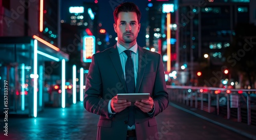 Handillero empresario afroamericano negro que tiene una pantalla de tableta inteligente en las manos analizando el mercado de valores de la economía mundial.
