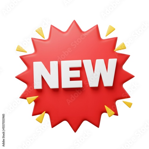 Red starburst badge with new text