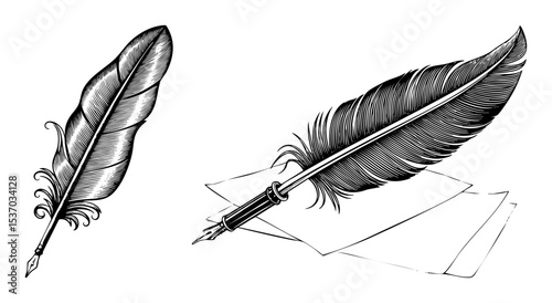 Vector Vintage quill pens and correspondence elements showcase classic writing tools.