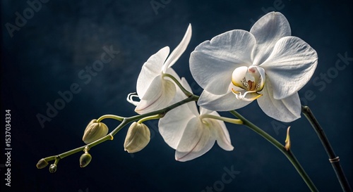 Elegant White Orchid Flower on Moody Dark Background V2